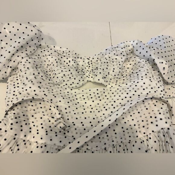 Self-portrait white crinkle chiffon dot mini dress #9 - Picture 10 of 12